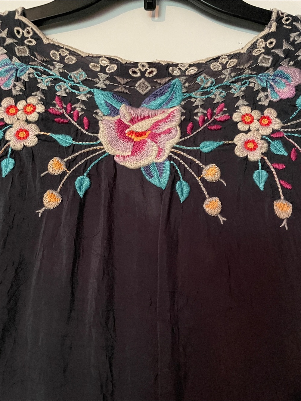 Johnny Was Black Floral Embroidered Midi Dress - Picture 5 of 7